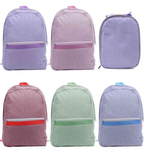 

trendy school bags backpacks outdoor storage children student seersucker backpack schoolbag lunch bag stripe solid colors high cap1608873