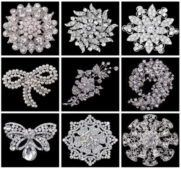 

bridal wedding brooch bouquet corsage flower bow mix styles hollow rhinestone whole sparkly crystal round fashion cameo brooch8781582, Gray