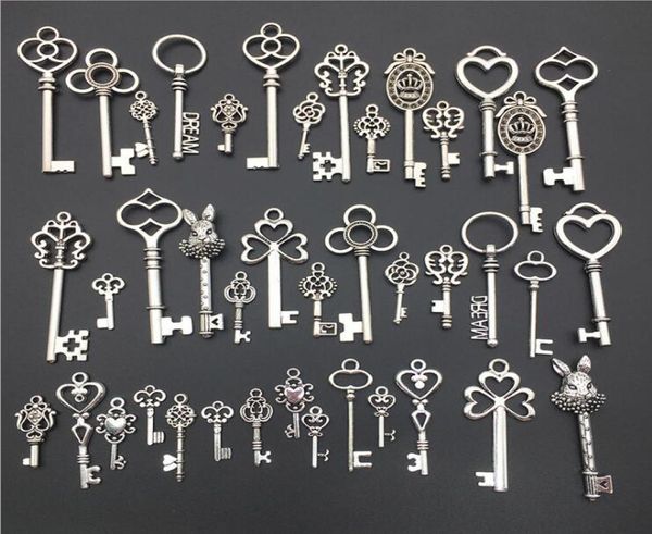 

vintage ancient bronze and antique silver hand charms key pendants mixed lot punk diy jewelry accessories fitting set1814521, Bronze;silver