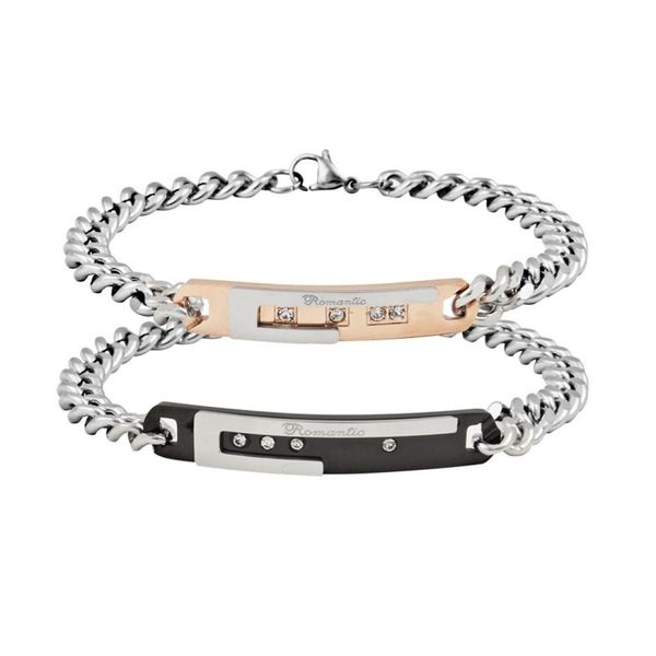 

european and american stainless steel bracelet titanium steel men 039s and women 039s fashion romantic diamond couple titan7610499, Black
