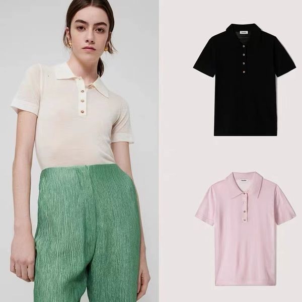 

women's polos nnushka short-sleeved women's wool polo collar simple buttons vintage solid color for summer 230714, White