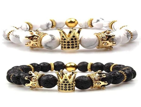 

imperial crown lava stone beads bracelet kingqueen luxury charm couple jewelry xmas gift for women men beaded strands5812292, Black