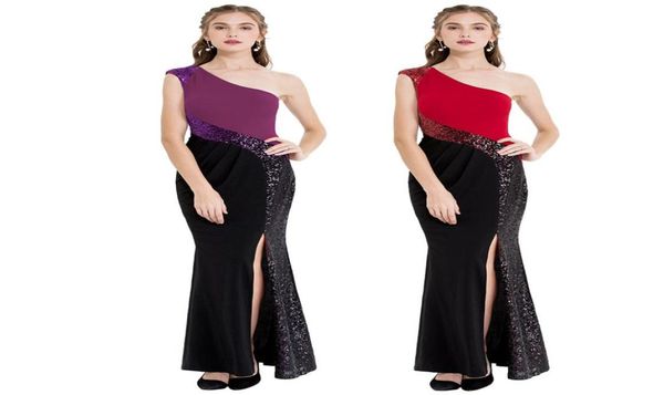 

angelfashions one shoulder gradient sequin evening dress pleated splicing long mermaid formal party gown black red 4465635742