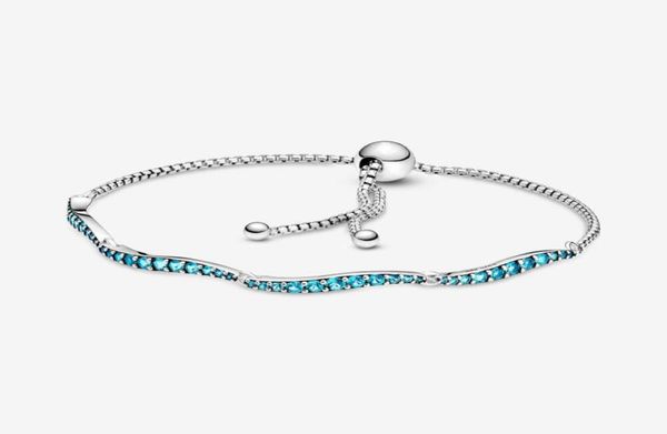 

100 sparkling link chain blue wavy slider bracelets 925 sterling silver adjustable cubic zirconia bracelet fashion women wedding 9267454, Black