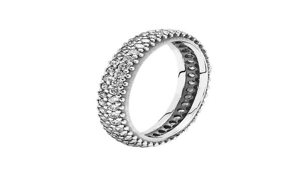 

womens elegant pave band ring authentic sterling silver wedding jewelry with original box for cz diamond engagement rings set3740574, Slivery;golden