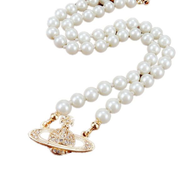

new fashion saturn pendant necklace for women pearl imitation link chain necklaces retro girls silver plated necklace ing
