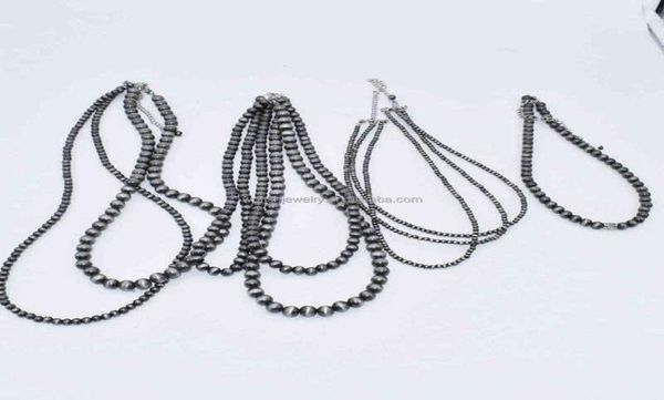 

handmade navajo pearls 4mm 6mm 8mm beads layers choker necklace6880145, Silver