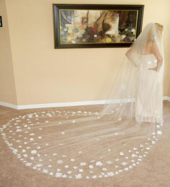 

velo de novia long cathedral wedding veils 2021 lace ivory white two layers tulle and lace bridal veils purfle comb2075880, Black