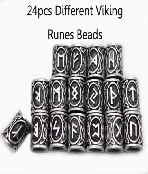 

24pcs silver norse viking runes charms beads findings for bracelets for pendant necklace beard or hair vikings rune kits1955794