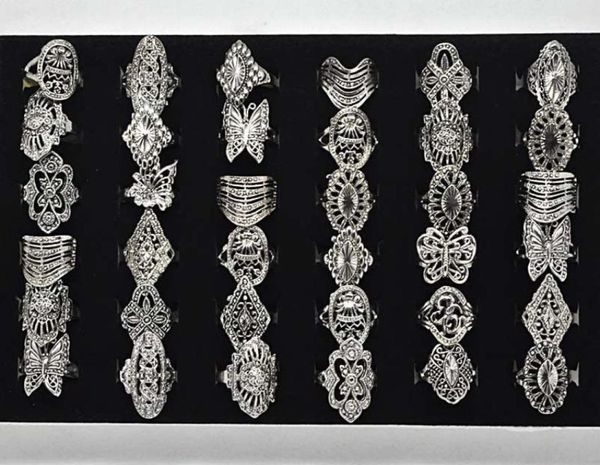 

whole 100pcs stylish elegant alloy ring jewelry mixed style tibet silver vintage rings 9565009