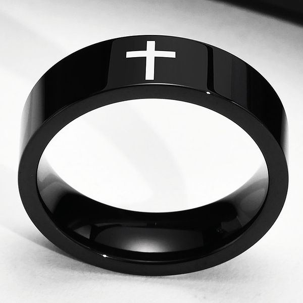 

6mm 8mm stainless steel rings for men and women rotating design with engrave cross jewelry party gift fashionable and versatile show your pe, Silver