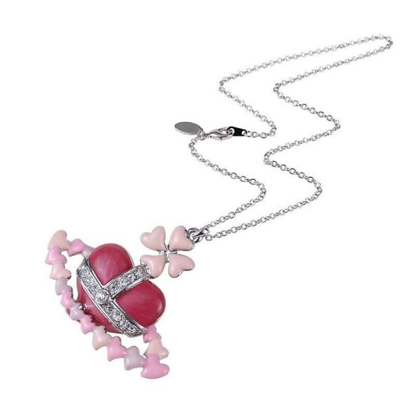 

pink multipeach heart lacquered saturn necklace pink love track valentine039s day7614559, Silver