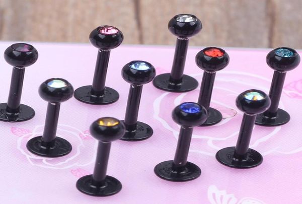 

16 ga labret with fivegem balls lip ring labret ring body jewelry mixing colors8788623, Black