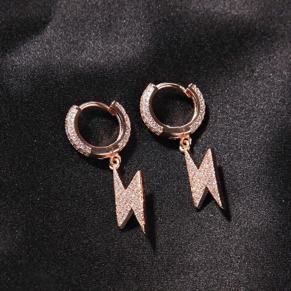 

charm ins wind lightning earrings hip hop full zircon simple personalized earrings for men and women earrings, Golden
