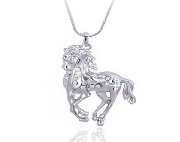 

crystal horse pendant necklace white gold plating animal jewelry long necklace trendy alloy crystal pendant korean jewelry new 9186140, Silver