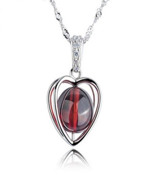 

925 sterling silver jewelry crystal charm red pomegranate double heart pendant necklace woman new arrival5391246