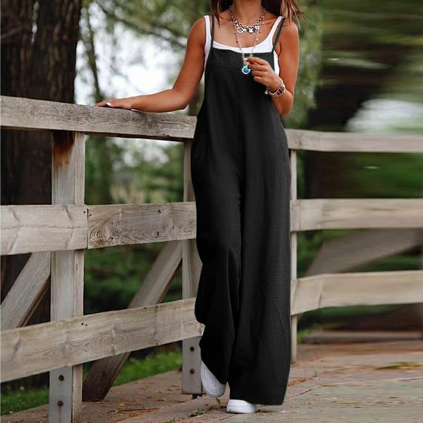 

women's two piece pants cotton linen solid color overalls loose wide footed casual jumpsuit for women clothing plus size 2023 summer to, White