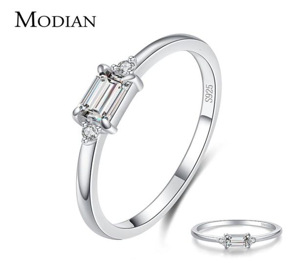 

modian minimalism 100 real 925 sterling silver sparkling emerald cut zirconia finger rings for women wedding engagement jewelry7785124, Golden;silver