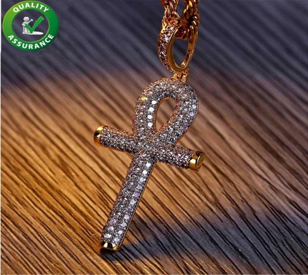 

designer necklace hip hop jewelry luxury iced out pendant brand gold cross necllaces diamond style charms micro paved bling cz key7691941, Silver