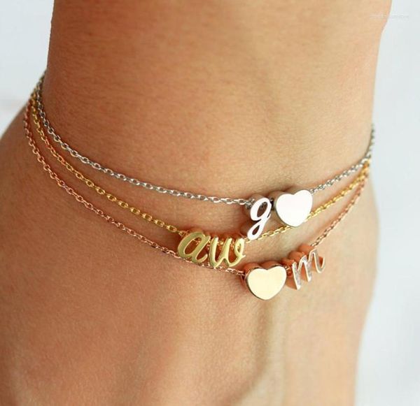 

link chain stainless steel two letters bracelet heartshaped cursive initials initial charm bridesmaid gift charms4616028, Black