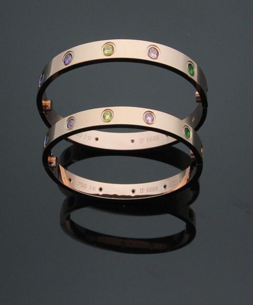 

fashionstainless steel new style 18k gold colorful screw love bangle bracelet with cz screwdriver for woman jewelry screws never 6970682, Black