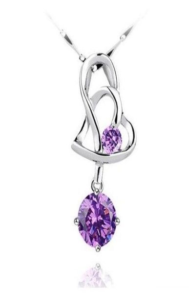 

vintage love amethyst pendant necklace for women 925 sterling silver heart to heart crystal pendant necklace chain 10pcslot n9842891