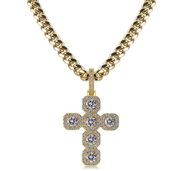 

hip hop necklaces luxury exquisite glaring zircon paved big size cross 18k gold plated 10mm width chain men pendant necklaces jewe9498327, Silver