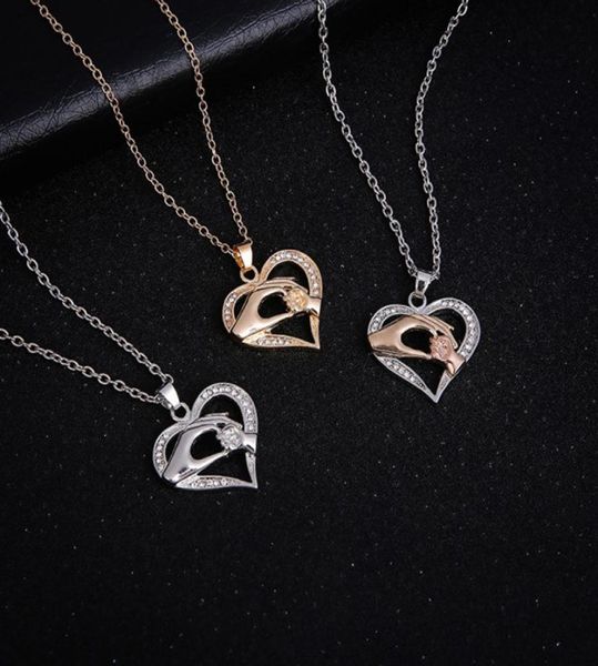 

kimter love heart pendant necklace mother and child in hand necklaces chains mother039s day gift jewelry accessories 3 styles x9843425, Silver