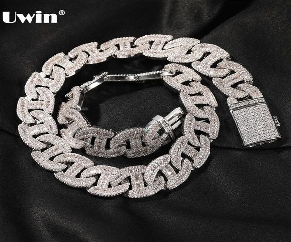 

uwin 17mm heavy miami baguette zircon necklaces for men iced out cuban link chain aaa cz prong setting necklaces hip hop jewelry 29105587, Silver