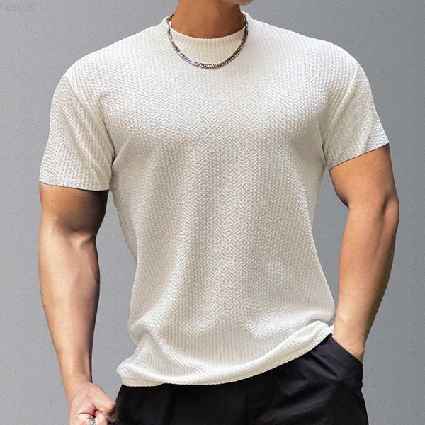 

men's t-shirts casual solid waffle mens t shirts short sleeve o neck sports tees 2023 spring summer streetwear fashion simple sports m, White;black