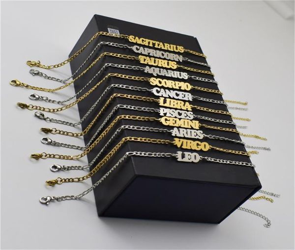 

women titanium steel anklets chains 12 constellations letters pendant leg bracelets birthday gift goldsteel colors foot chain amu4584292, Red;blue