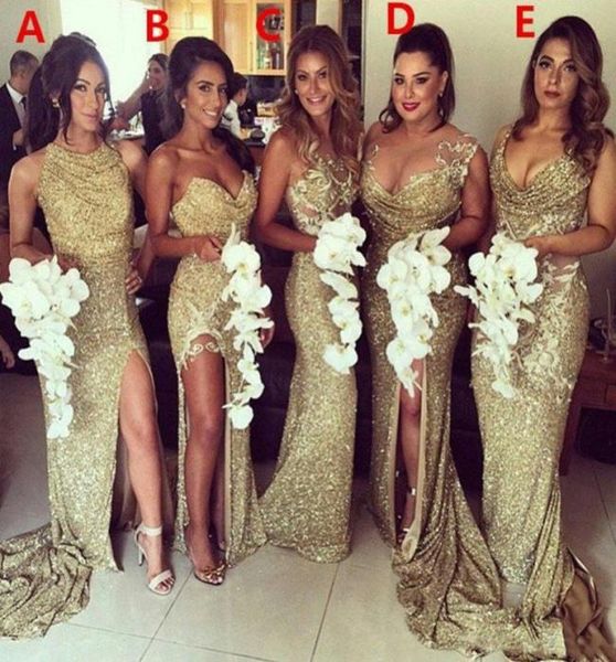

sparkly blingbling sequined mermaid bridesmaid dresses backless slit plus size maid of honor gowns wedding party vestidos1380099, White;pink