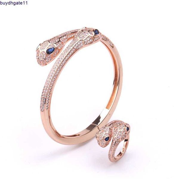 

2023 new fashion accessories domineering blue eyed double headed snake bracelet with micro inlaid zircon temperament opening ring for women&, Silver