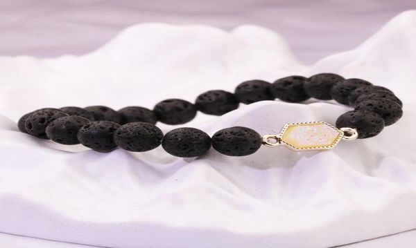 

8mm black lava stone resin drusy druzy bracelet beaded strands diy aromatherapy essential oil perfume diffuser bracelet for women 2123995