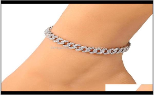 

anklets fashion womens bracelet iced out cuban link chain anklets bracelets gold sier pink diamond hip hop anklet jewelry zk2y09235021, Red;blue