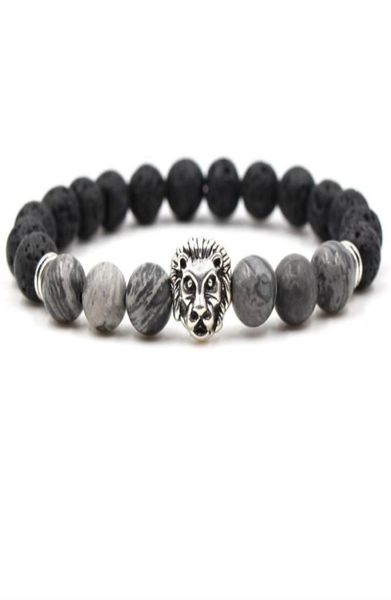 

8mm beaded strands bracelet silver plated lion lazuli tigereye green red grey beads halloween gift men alloy yoga bracelets bangle8401634, Black