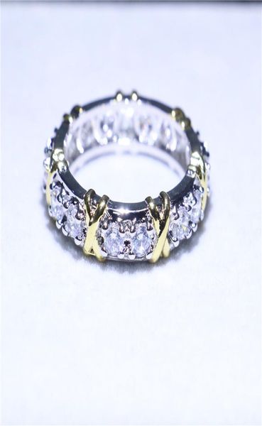 

brand jewelry white gold filled wedding engagement band ring simulated diamond zirconia cz prong rings for women men unique gift s9772747, Slivery;golden
