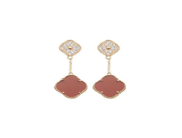 

12 mixed styles women luxury designer stud double fourleaf flowers full diamonds fashion earrings titanium steel logo4630208, Golden;silver