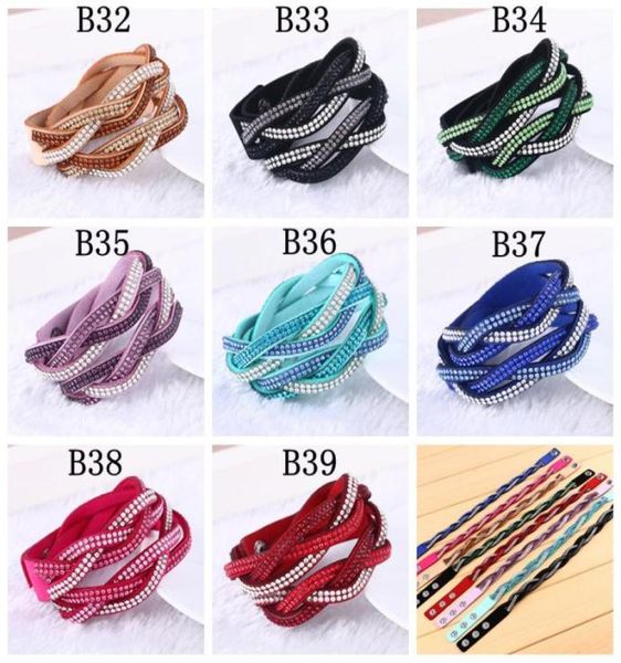 

new multilayer rowmounted leather bracelet handmade rhinestone stylish leather wrap bracelets women039s wristband bangle jewe7752536, Golden;silver