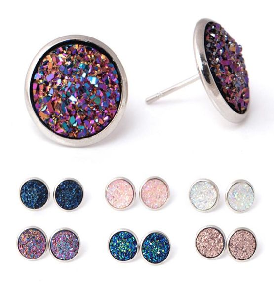 

luxury druzy stud earrings for women bling resin drusy stone earrings girls fashion jewelry in bulk1029713, Golden;silver
