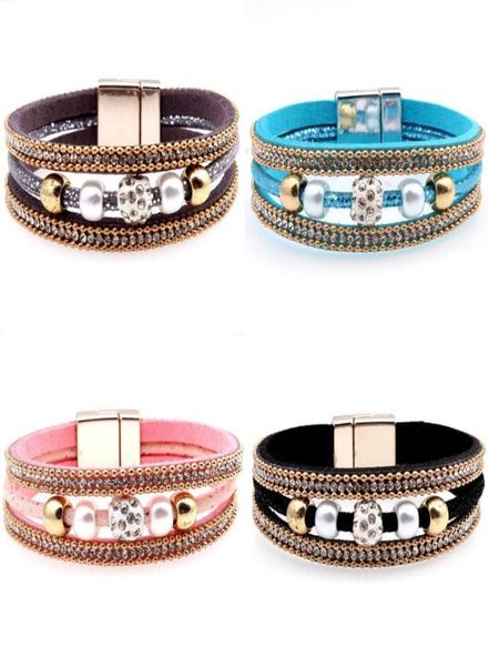 

magnetic bracelet bangle crystal beaded leather wristband bracelet multilayer bracelets5964670, Golden;silver
