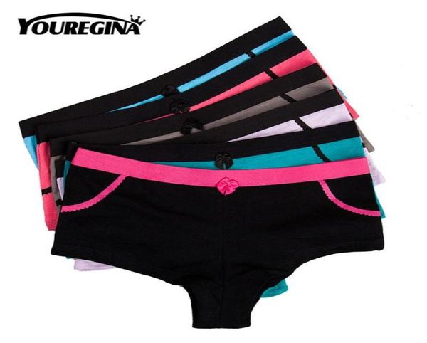 

youregina cotton panties women039s boyshort ladies underwear female patchwork breathable shorts low waist boxers 6pcslot  l x3540891, Black;pink