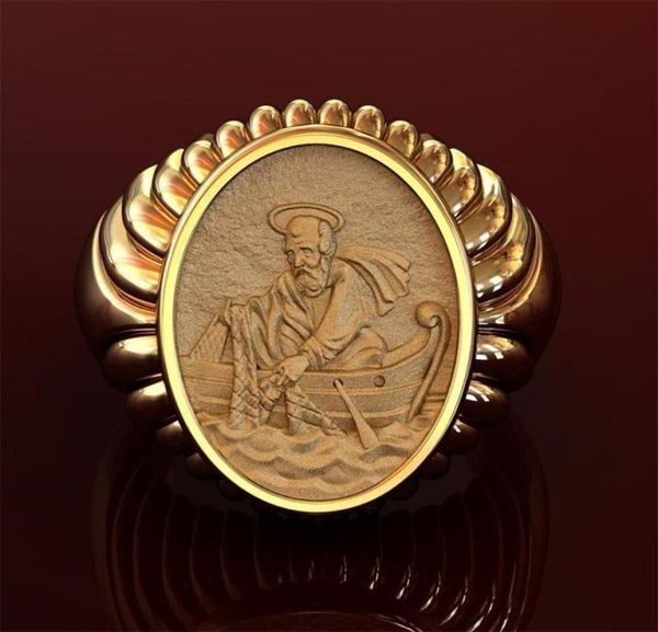

retro gold fisherman statue male ring punk fashion carving engagement wedding rings for men anniversary gift jewelry cluster4543626, Golden;silver