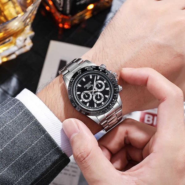 

luxury r olax watches price men's quartz watch new business steel band fashion fake three eye with gift box, Slivery;golden
