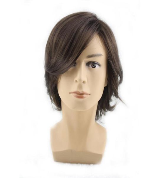

woodfestival short dark brown wig for handsome man men wigs natural hair synthetic short cosplay male fiber8978334, Black