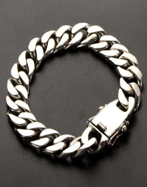 

925 sterling silver trendy jewelry simple individual wild thick men039s bracelet vintage men and women couple bracelet shi83462175839846, Black