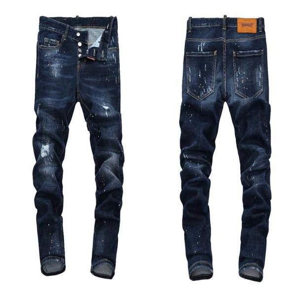 

new 2019 men ripped denim tearing jeans navy blue cotton fashion tight spring autumn men039s pants a14531142019