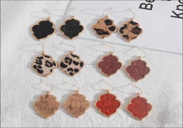 

charm flower hexagon leopard wood grain pattern pu leather charms earrings gold color dangle brincos pendientes fashion dh208452643, Golden