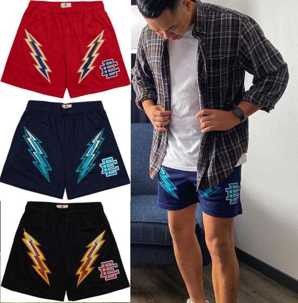 

ee casual shorts men's fitness and sports american quarter pants mesh breathable loose fitting knee tight couple lightning shorts, White;black