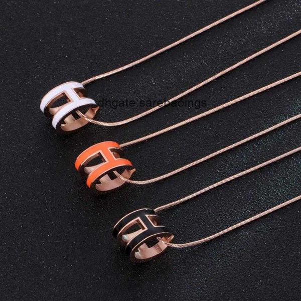 

aher max designer luxury necklace pony h three dimensional letter enamel short clavicle color gold rose oil drop275h, Silver